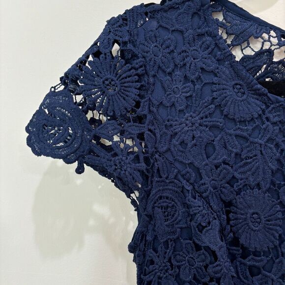 Lulus Navy Blue Crochet Lace Maxi Dress L Open Back Sexy Bridesmaid Wedding - Picture 3 of 15